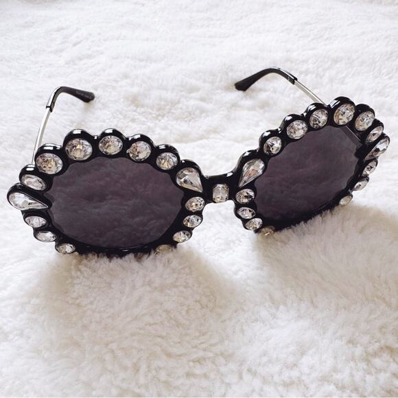 Diana Black & White Round Crystal Embellished Sunglasses - Picture 5 of 9